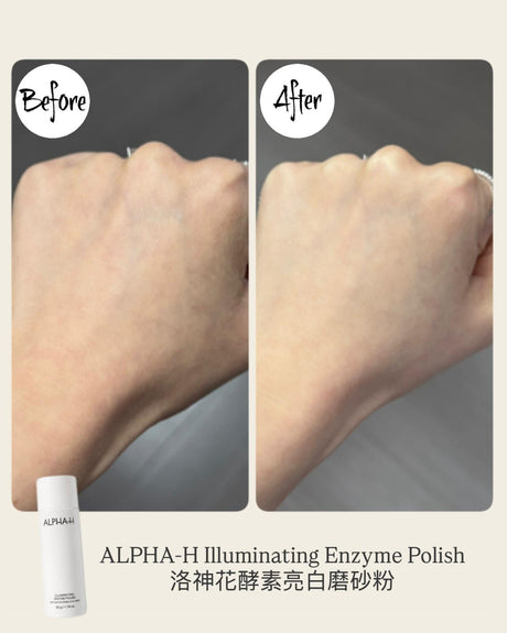 Hakme 實測 Alpha-H 洛神花酵素洗面粉使用前後對比，皮膚明顯變白淨光澤