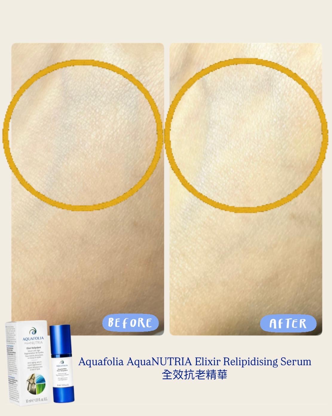 Hakme 實測 Aquafolia 全效抗老精華手部使用前後對比，使用後乾紋明顯減淡，肌膚變得飽滿、柔軟、細緻。