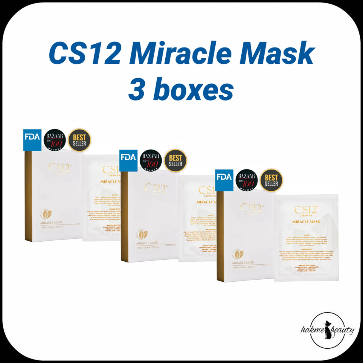 Hakme 推薦 CS12 皇牌抗敏奇蹟面膜 3盒優惠裝 玫瑰痤瘡急救退紅必備