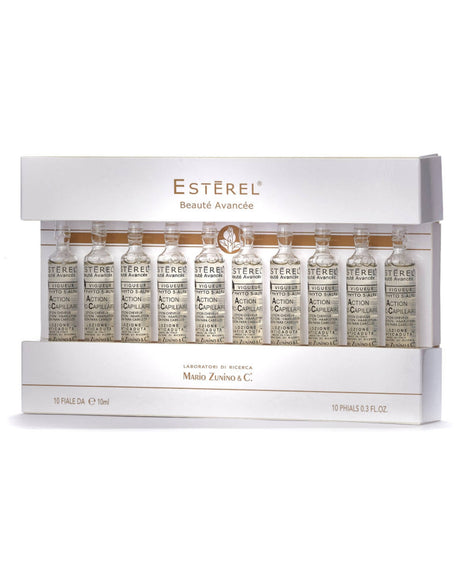 Esterel 銀盒防脫育髮精華採用獨立高濃度安瓶設計，每次 1 支免沖洗，16 星期療程密集式育髮，效果媲美口服抗脫髮產品。