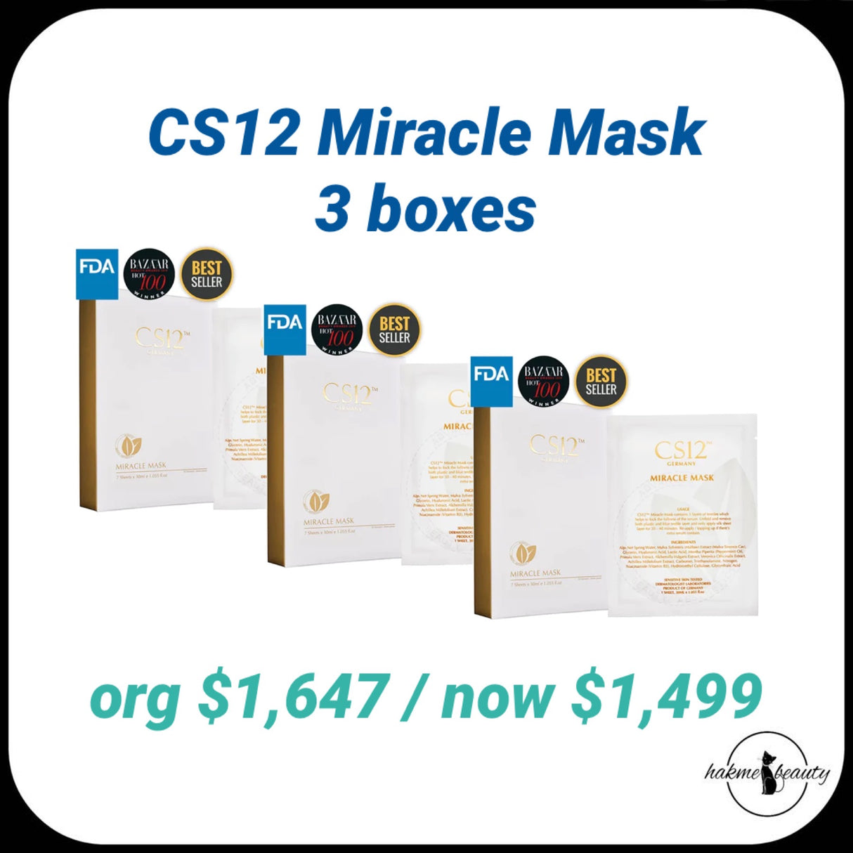 預訂2星期 CS12 Miracle Mask (7pcs/box) [3 Boxes] 皇牌抗敏奇蹟面膜 (每盒7片) [3盒裝]